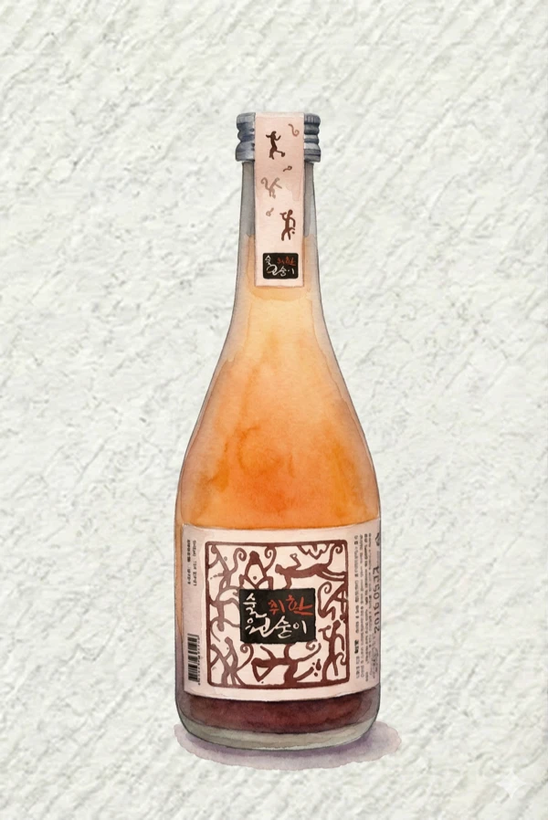 Drunken Monkey - Korean Makgeolli, Gyeonggi, 10.8% ABV, 375ml. Overripe grain intensity, Dried cherry hongguk depth, Mushroom earthiness, Sweet-savory push-pull momentum