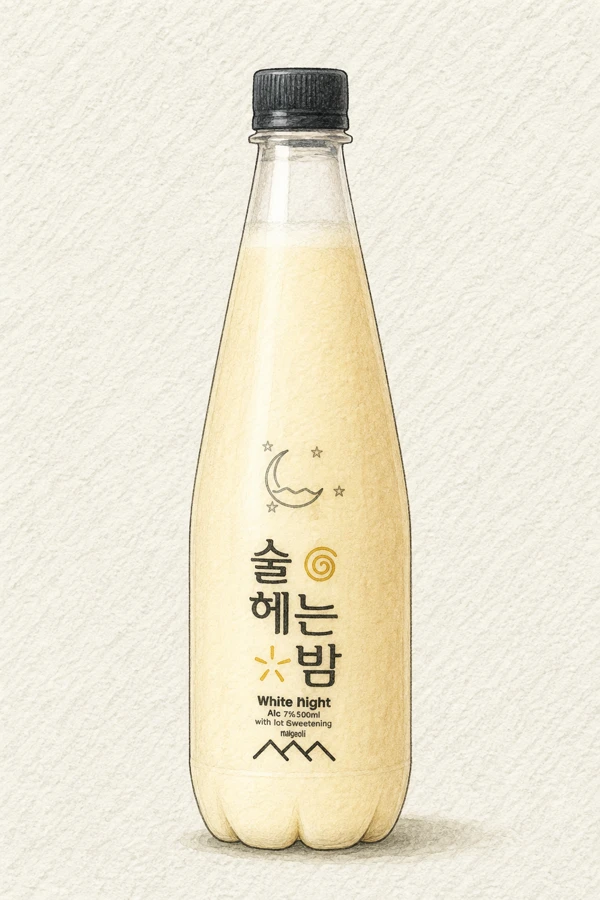 Liquor-Counting Night - Korean Makgeolli, Gangwon, 8% ABV, 750ml. Steamed rice warmth, Sourdough nuruk note, Sungnyung-like grain sweetness, Pillowy medium body