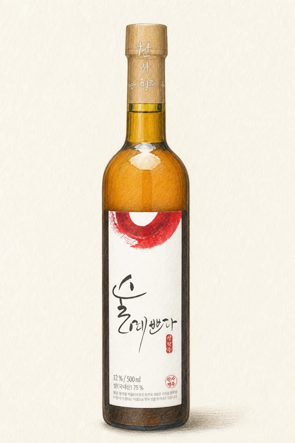 Sulyeppeuda Fresh Takju - Korean Makgeolli, Gyeonggi, 13% ABV, 500ml. Concentrated steamed rice, Overripe banana ferment note, Porridge-thick body, Warming chest glow finish