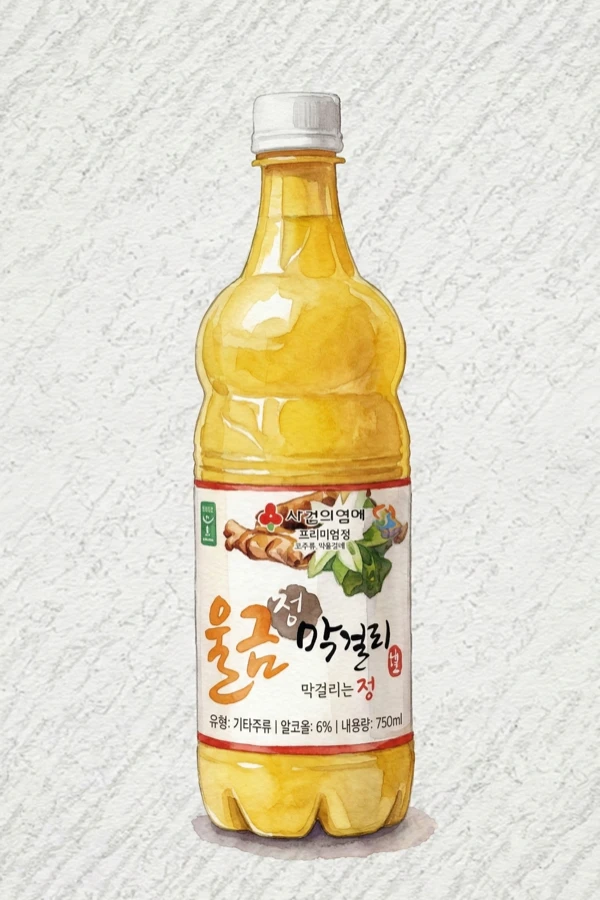 ウコン 生マッコリ 情 - マッコリ, 慶尚北道（キョンブク）, 6% ABV, 750ml. ウコンの温もり, ゴールデンミルク, 土の香りのする余韻, ふくよかな穀物