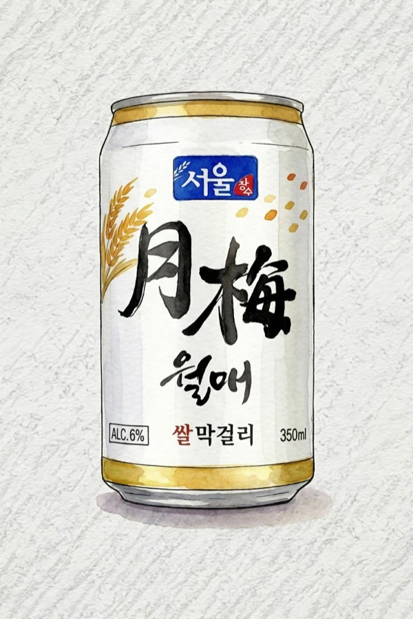 월매 쌀막걸리(캔) - 막걸리, 충북, 6% ABV, 350ml. 누룽지 부드러움, 말토올리고당 둥근 맛, 가벼운 바닐라 힌트, 미네랄 깔끔한 짧은 피니시