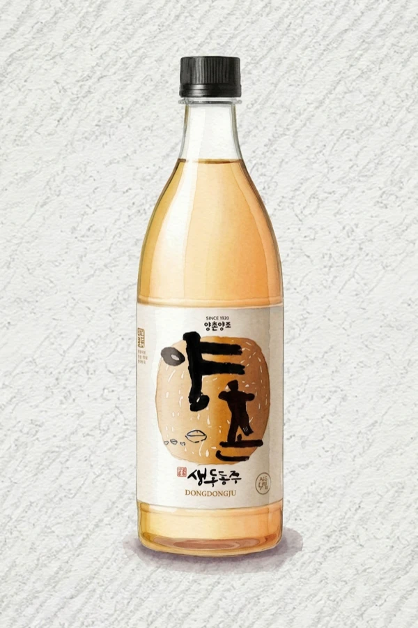 Yangchon Fresh Dongdongju - Korean Makgeolli, Chungcheongnam, 10% ABV, 750ml. Floating rice grain texture, Cooked rice and yeast lift, Thin rice-porridge mouthfeel, Soft lactic tangy bite