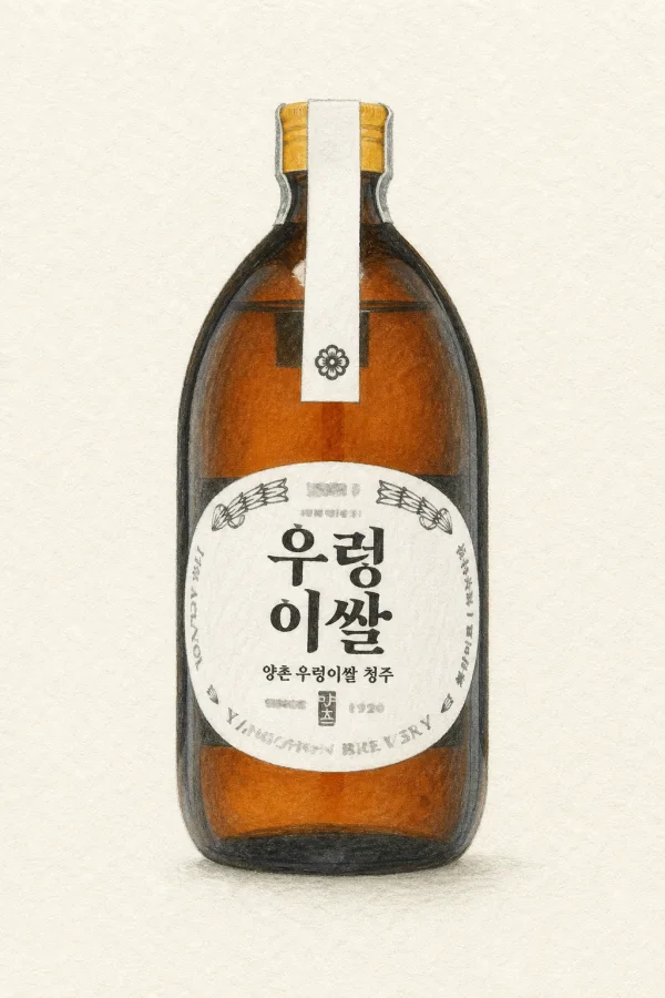 Yangchon Ureongi Rice Cheongju - Korean Cheongju, Chungcheongnam, 14% ABV, 500ml. Fresh-cut grass, Clinical purity, Grain-only sweetness, Wet stone mineral finish