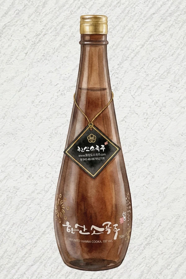 Yedameun Hansan Sogokju - Korean Traditional Drink, Chungcheongnam, 16% ABV, 750ml. Wild chrysanthemum, Viscous body, Dried wildflower aroma, Fermented soybean depth