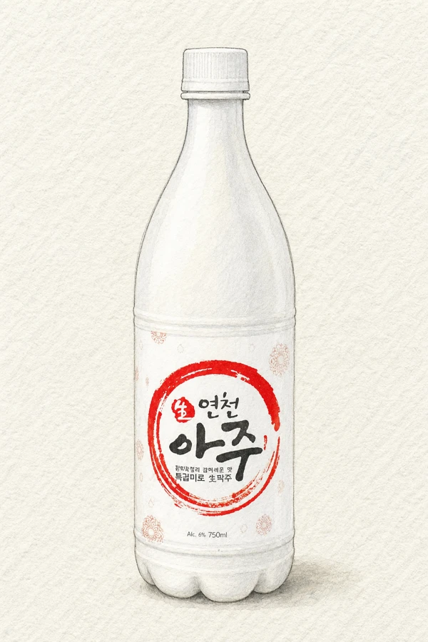 Yeoncheon Aju - Korean Makgeolli, Gyeonggi, 8% ABV, 750ml. Earthy, Nuruk-driven